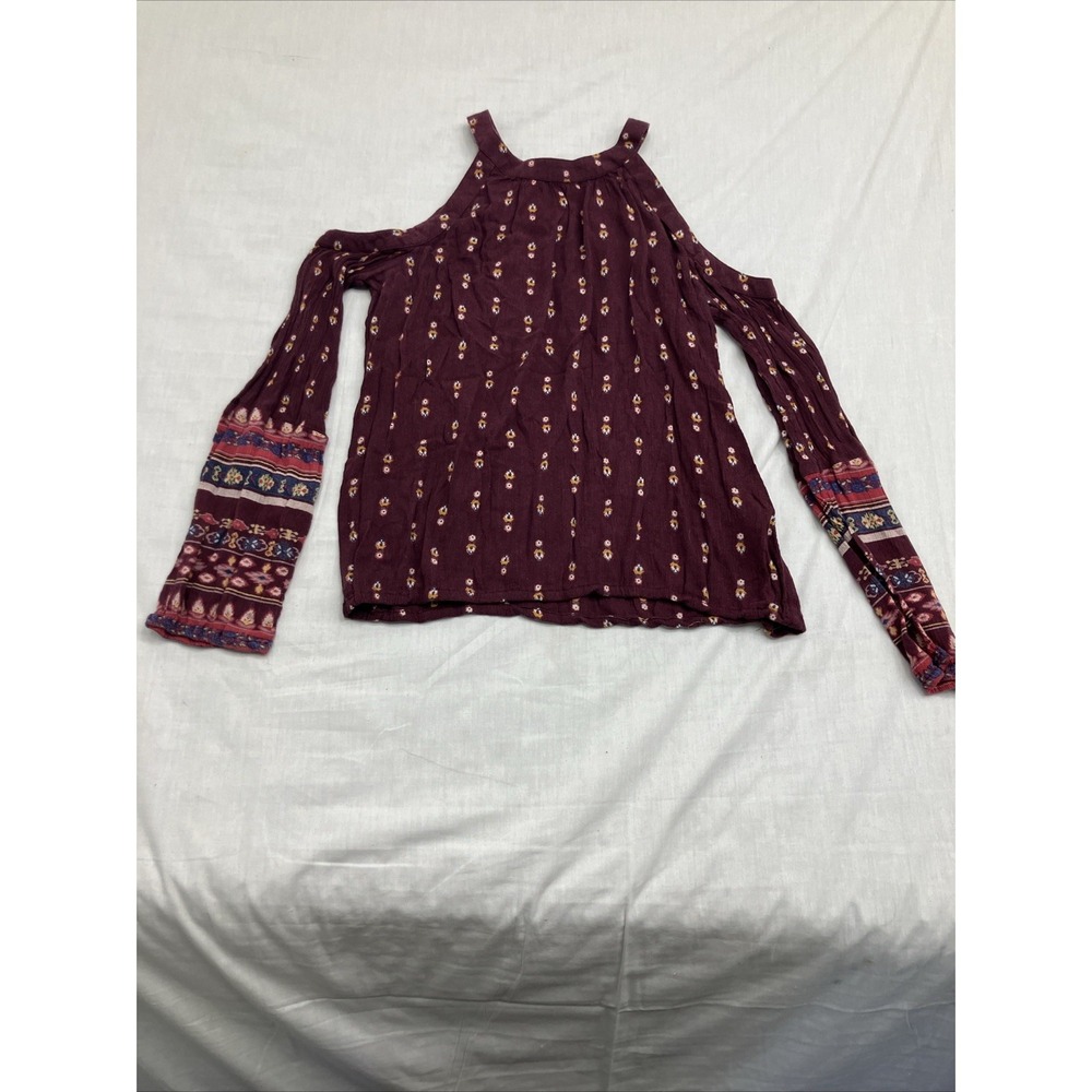 Hollister Top Women's S Burgundy Flower Pattern Long Sleeve - Picture 1 of 6
